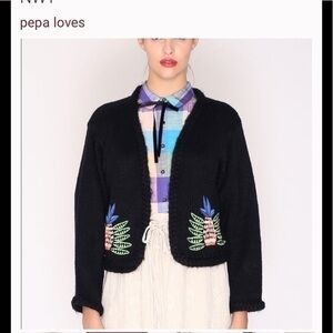 Anthropologie Pepa Loves Pineapple Cardigan Black Embroidered Size S